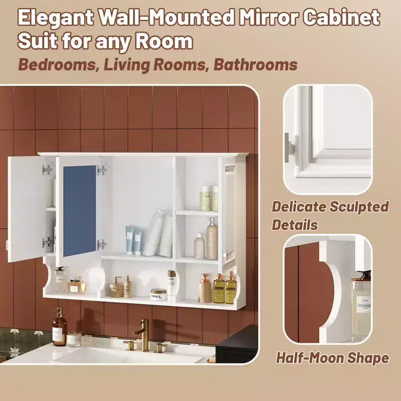 Meuble haut de salle de bain de 104 cm, armoire à pharmacie murale avec portes miroir et étagères réglables, meuble de rangement flottant pour salle de bain