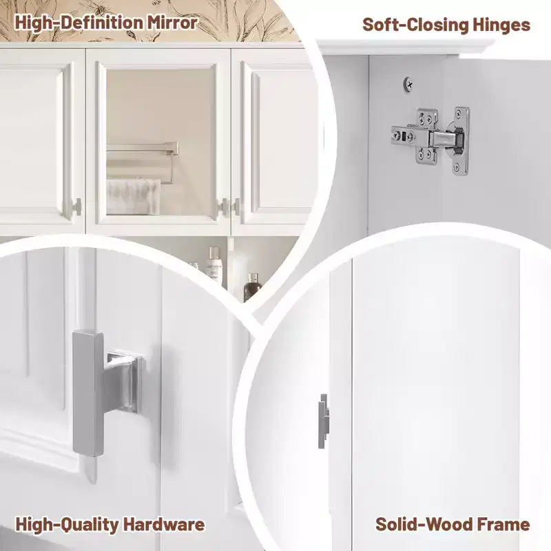 Meuble haut de salle de bain de 104 cm, armoire à pharmacie murale avec portes miroir et étagères réglables, meuble de rangement flottant pour salle de bain