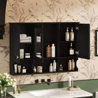 Meuble haut de salle de bain de 104 cm, armoire à pharmacie murale avec portes miroir et étagères réglables, meuble de rangement flottant pour salle de bain