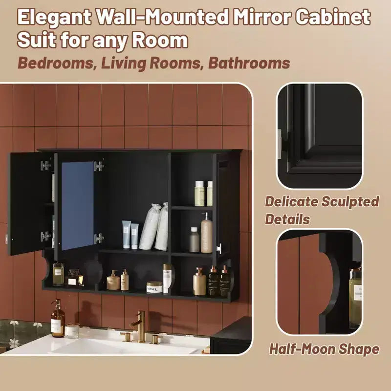 Meuble haut de salle de bain de 104 cm, armoire à pharmacie murale avec portes miroir et étagères réglables, meuble de rangement flottant pour salle de bain