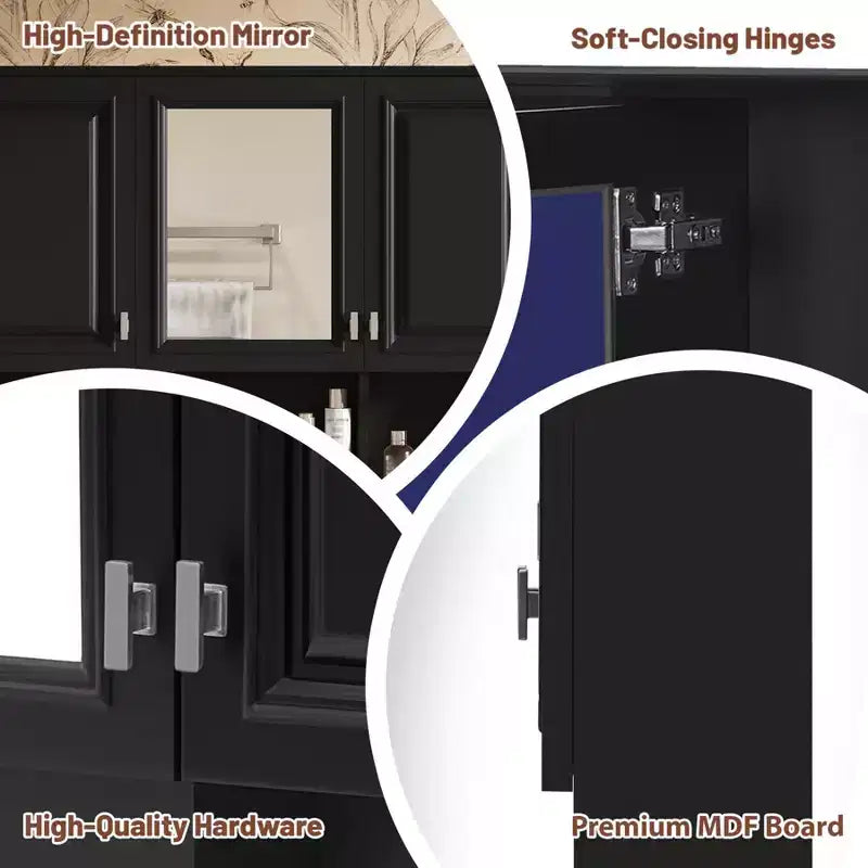 Meuble haut de salle de bain de 104 cm, armoire à pharmacie murale avec portes miroir et étagères réglables, meuble de rangement flottant pour salle de bain