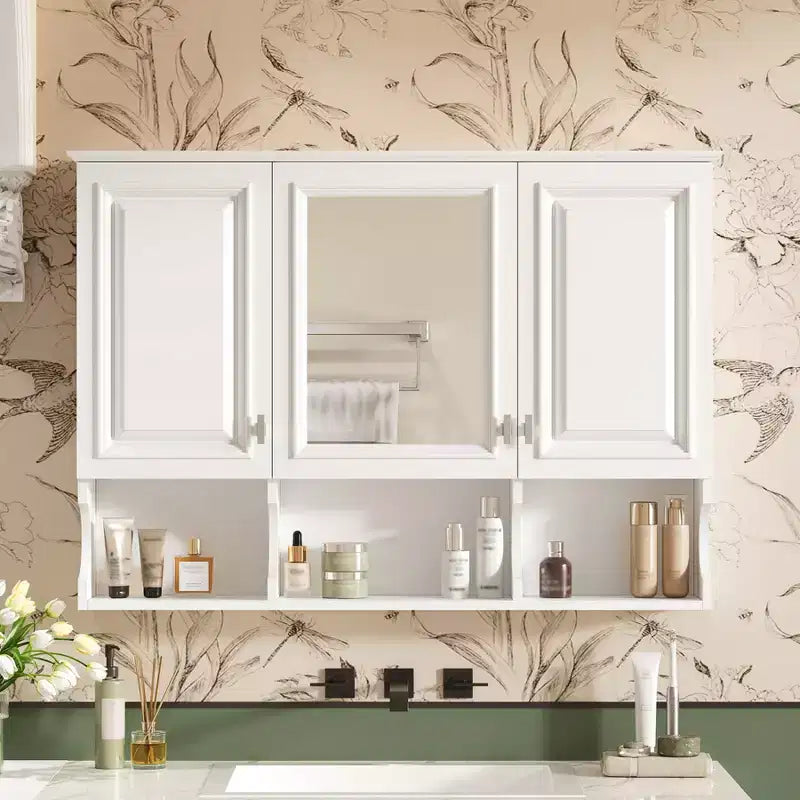 Meuble haut de salle de bain de 104 cm, armoire à pharmacie murale avec portes miroir et étagères réglables, meuble de rangement flottant pour salle de bain