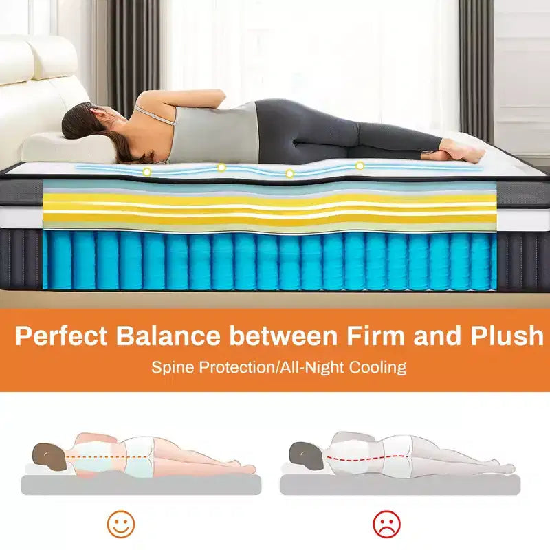 14 King Mattress in a Box,Gel Memory Foam&Pocket Coils,Medium Firm Hybrid Mattress,Back Support & Motion IsolationCooling Bed for Side Sleepers