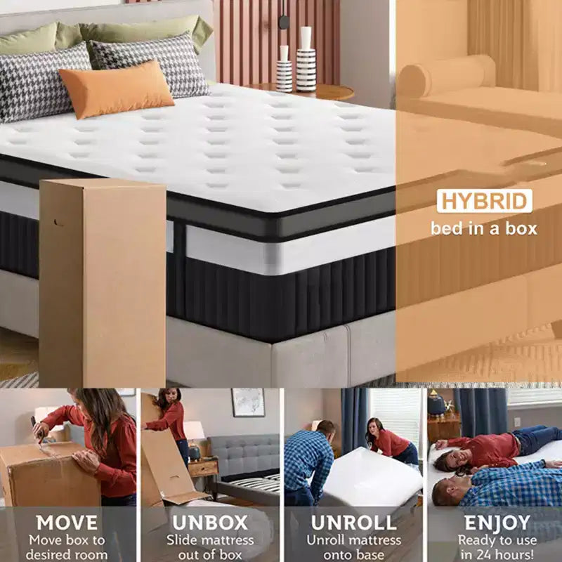14 King Mattress in a Box,Gel Memory Foam&Pocket Coils,Medium Firm Hybrid Mattress,Back Support & Motion IsolationCooling Bed for Side Sleepers