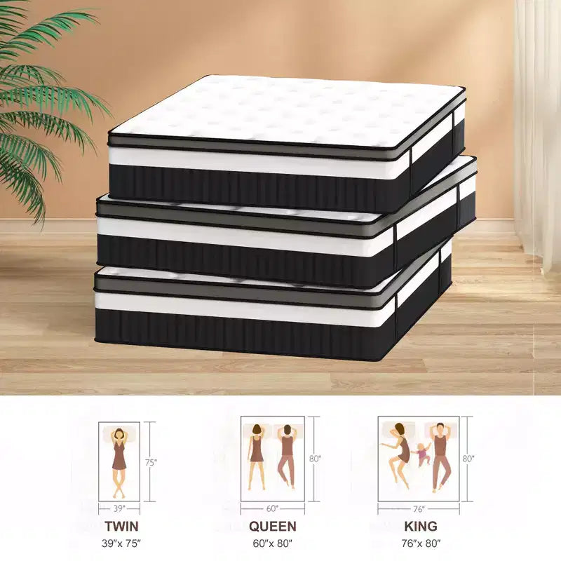 14 King Mattress in a Box,Gel Memory Foam&Pocket Coils,Medium Firm Hybrid Mattress,Back Support & Motion IsolationCooling Bed for Side Sleepers