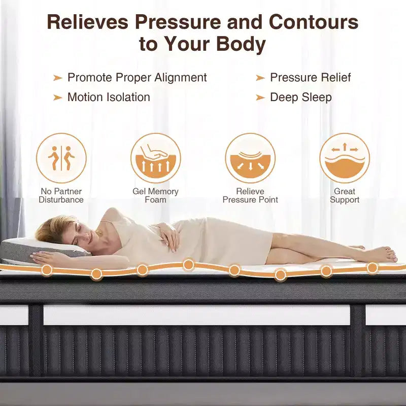 14 King Mattress in a Box,Gel Memory Foam&Pocket Coils,Medium Firm Hybrid Mattress,Back Support & Motion IsolationCooling Bed for Side Sleepers
