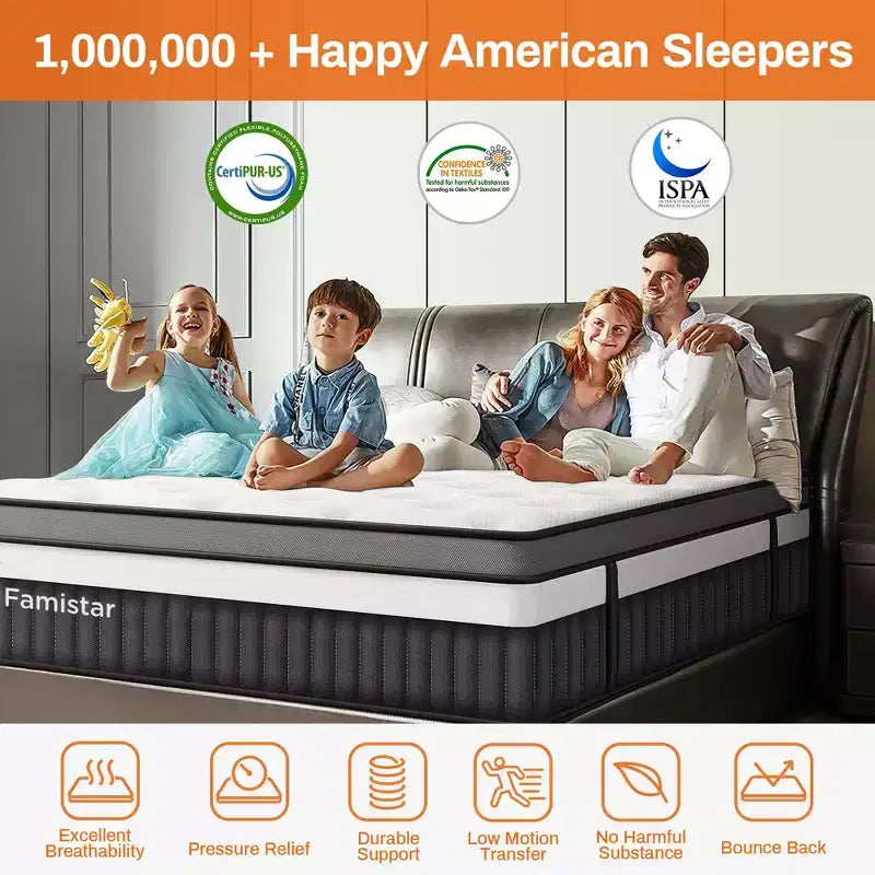 14 King Mattress in a Box,Gel Memory Foam&Pocket Coils,Medium Firm Hybrid Mattress,Back Support & Motion IsolationCooling Bed for Side Sleepers