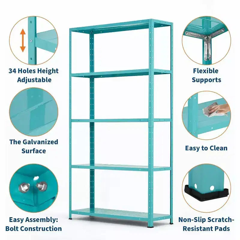 Acekool 68 Inch Light Green Five Tier Metal Bookshelf for Home Office Storage