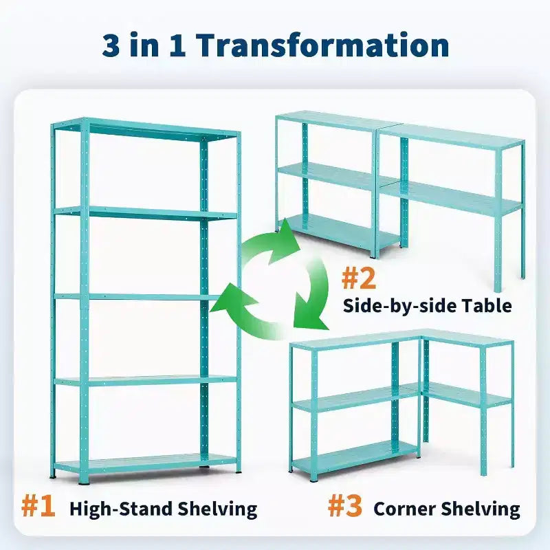 Acekool 68 Inch Light Green Five Tier Metal Bookshelf for Home Office Storage