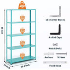 Acekool 68 Inch Light Green Five Tier Metal Bookshelf for Home Office Storage