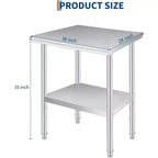 Acekool 24x36 Inch Stainless Steel Prep Table, 2-Tier Heavy Duty Work Table with Adjustable Undershelf for Kitchen, NSF Certified