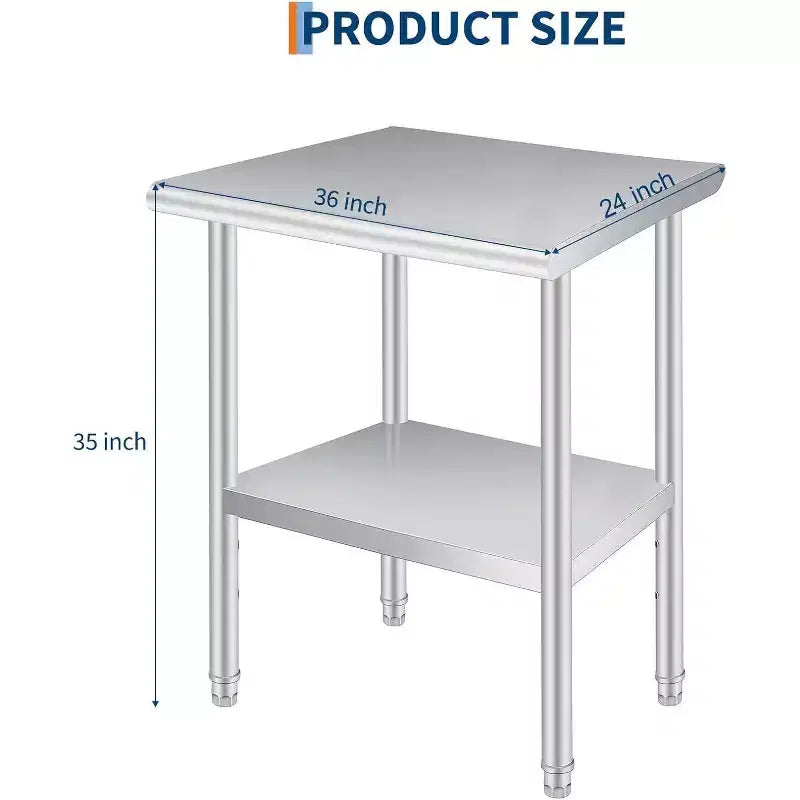 Acekool 24x36 Inch Stainless Steel Prep Table, 2-Tier Heavy Duty Work Table with Adjustable Undershelf for Kitchen, NSF Certified