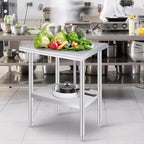Acekool 24x36 Inch Stainless Steel Prep Table, 2-Tier Heavy Duty Work Table with Adjustable Undershelf for Kitchen, NSF Certified