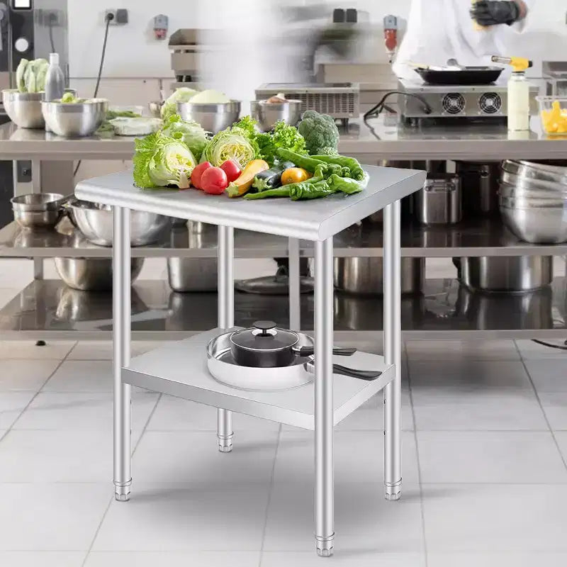 Acekool 24x36 Inch Stainless Steel Prep Table, 2-Tier Heavy Duty Work Table with Adjustable Undershelf for Kitchen, NSF Certified