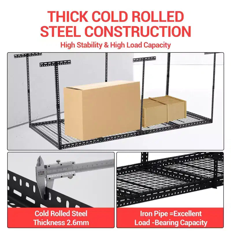 4x6 Overhead Garage Storage Rack  Heavy Duty Metal Ceiling Shelving, Adjustable Organization System for Garage  330lb Capacity, Easy Install