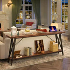 Besiost 71'' Console Table with Charging Station, Industrial Metal Frame Sofa Table with Storage Shelf