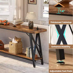 Besiost 71'' Console Table with Charging Station, Industrial Metal Frame Sofa Table with Storage Shelf
