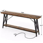 Besiost 71'' Console Table with Charging Station, Industrial Metal Frame Sofa Table with Storage Shelf