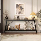 Besiost 71'' Console Table with Charging Station, Industrial Metal Frame Sofa Table with Storage Shelf
