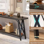 Besiost 71'' Console Table with Charging Station, Industrial Metal Frame Sofa Table with Storage Shelf