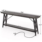 Besiost 71'' Console Table with Charging Station, Industrial Metal Frame Sofa Table with Storage Shelf