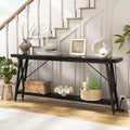 Besiost 71'' Console Table with Charging Station, Industrial Metal Frame Sofa Table with Storage Shelf