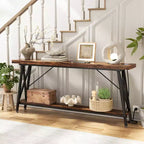 Besiost 71'' Console Table with Charging Station, Industrial Metal Frame Sofa Table with Storage Shelf