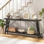 Besiost 71'' Console Table with Charging Station, Industrial Metal Frame Sofa Table with Storage Shelf