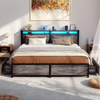 Besiost Bed Frame with Storage Drawers and Charging Station