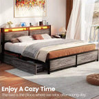 Besiost Bed Frame with Storage Drawers and Charging Station