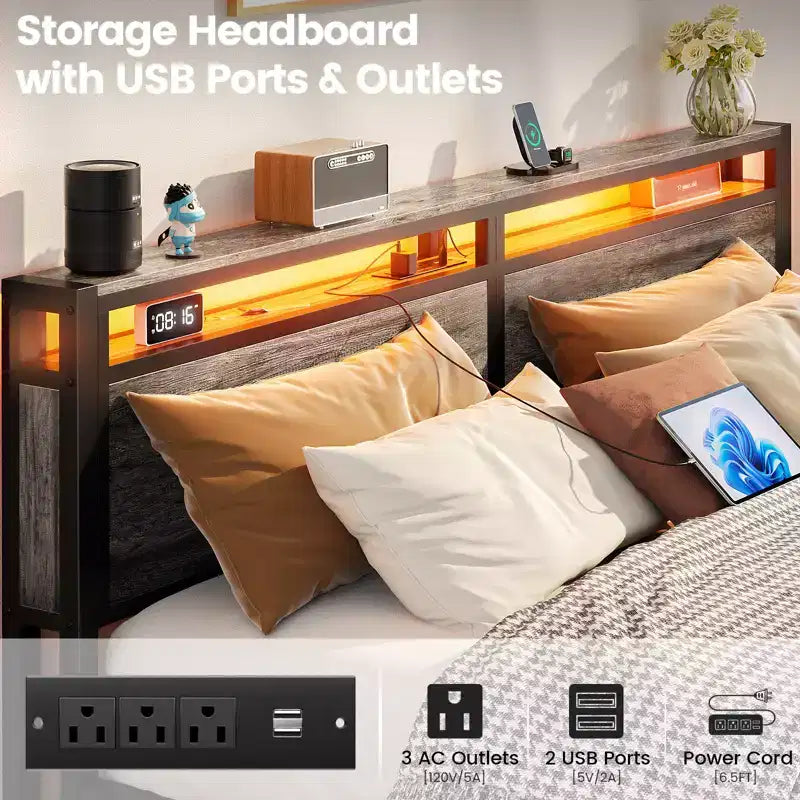Besiost Bed Frame with Storage Drawers and Charging Station