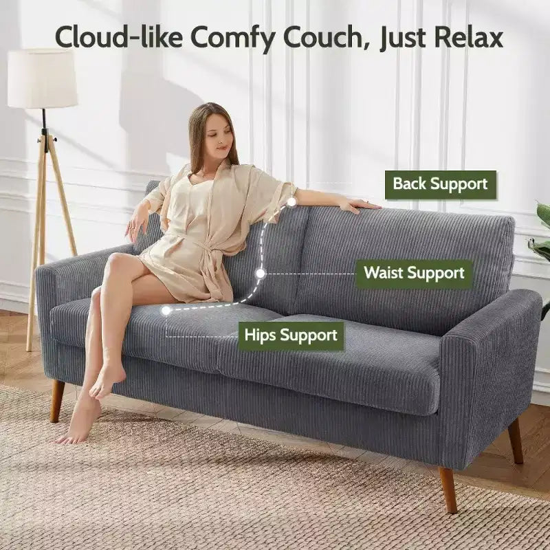 Dyonery 68 Loveseat Sofa, Modern Upholstered Couch with 24 Deep Seat, Padded Arms, Small Comfy Sofa for Living Room