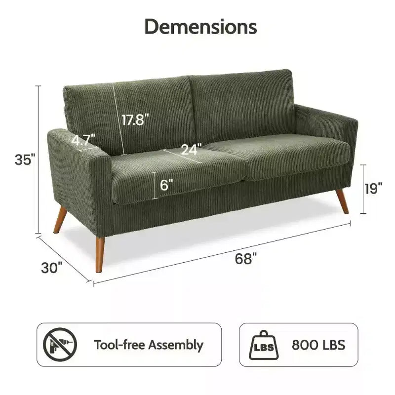 Dyonery 68 Loveseat Sofa, Modern Upholstered Couch with 24 Deep Seat, Padded Arms, Small Comfy Sofa for Living Room