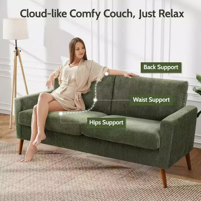 Dyonery 68 Loveseat Sofa, Modern Upholstered Couch with 24 Deep Seat, Padded Arms, Small Comfy Sofa for Living Room