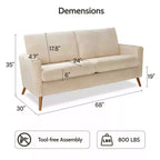 Dyonery 68 Loveseat Sofa, Modern Upholstered Couch with 24 Deep Seat, Padded Arms, Small Comfy Sofa for Living Room