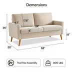 Dyonery 68 Loveseat Sofa, Modern Upholstered Couch with 24 Deep Seat, Padded Arms, Small Comfy Sofa for Living Room