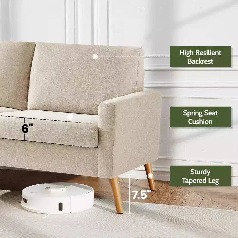 Dyonery 68 Loveseat Sofa, Modern Upholstered Couch with 24 Deep Seat, Padded Arms, Small Comfy Sofa for Living Room