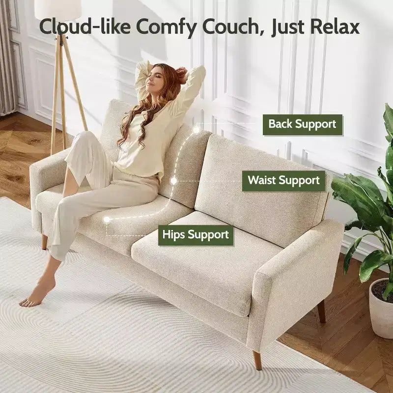 Dyonery 68 Loveseat Sofa, Modern Upholstered Couch with 24 Deep Seat, Padded Arms, Small Comfy Sofa for Living Room
