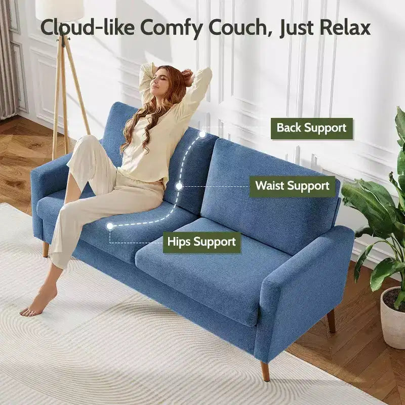 Dyonery 68 Loveseat Sofa, Modern Upholstered Couch with 24 Deep Seat, Padded Arms, Small Comfy Sofa for Living Room