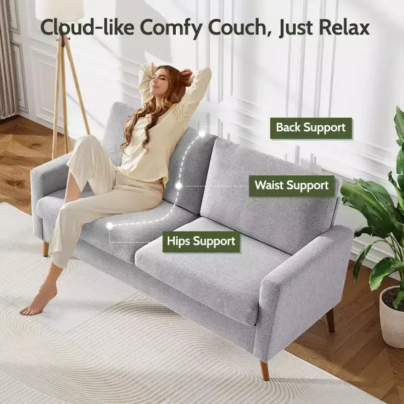 Dyonery 68 Loveseat Sofa, Modern Upholstered Couch with 24 Deep Seat, Padded Arms, Small Comfy Sofa for Living Room