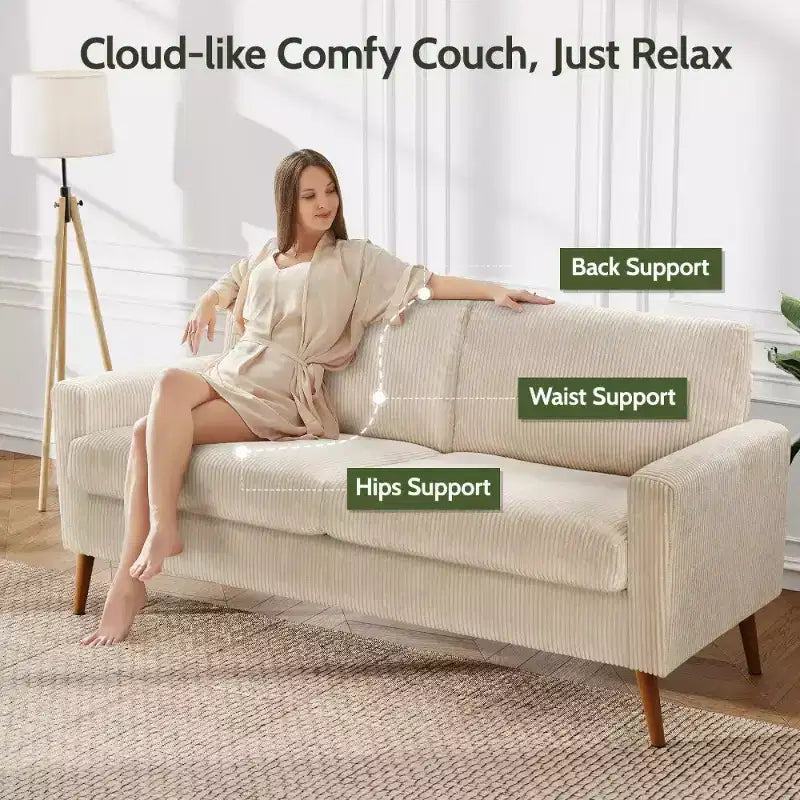 Dyonery 68 Loveseat Sofa, Modern Upholstered Couch with 24 Deep Seat, Padded Arms, Small Comfy Sofa for Living Room