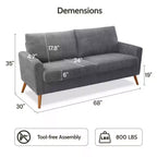 Dyonery 68 Loveseat Sofa, Modern Upholstered Couch with 24 Deep Seat, Padded Arms, Small Comfy Sofa for Living Room