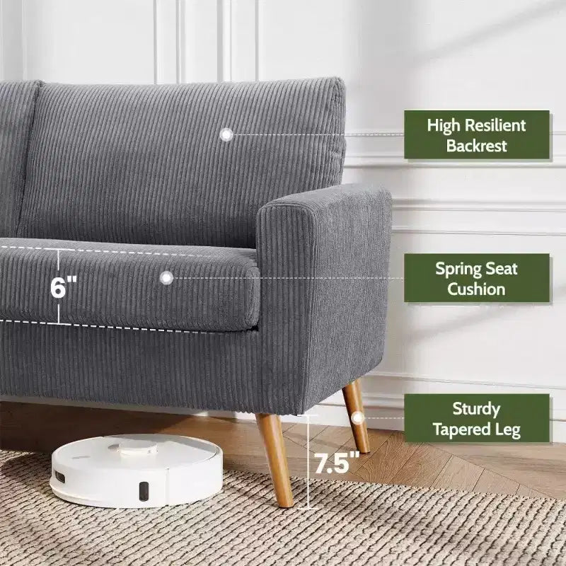 Dyonery 68 Loveseat Sofa, Modern Upholstered Couch with 24 Deep Seat, Padded Arms, Small Comfy Sofa for Living Room