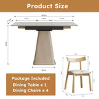 GDFStudio Lin 5 Piece Leather Upholstered Dining Expandable Table Set with 4 Chairs, Sintered Stone Tabletop and Steel Base