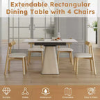 GDFStudio Lin 5 Piece Leather Upholstered Dining Expandable Table Set with 4 Chairs, Sintered Stone Tabletop and Steel Base