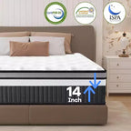 Mattress on Sale: 14 King Hybrid Mattress in a Box, Gel Memory Foam+Pocketed Coils, Cooling, Medium, Pressure Relief, Motion Isolation, CertiPUR-US