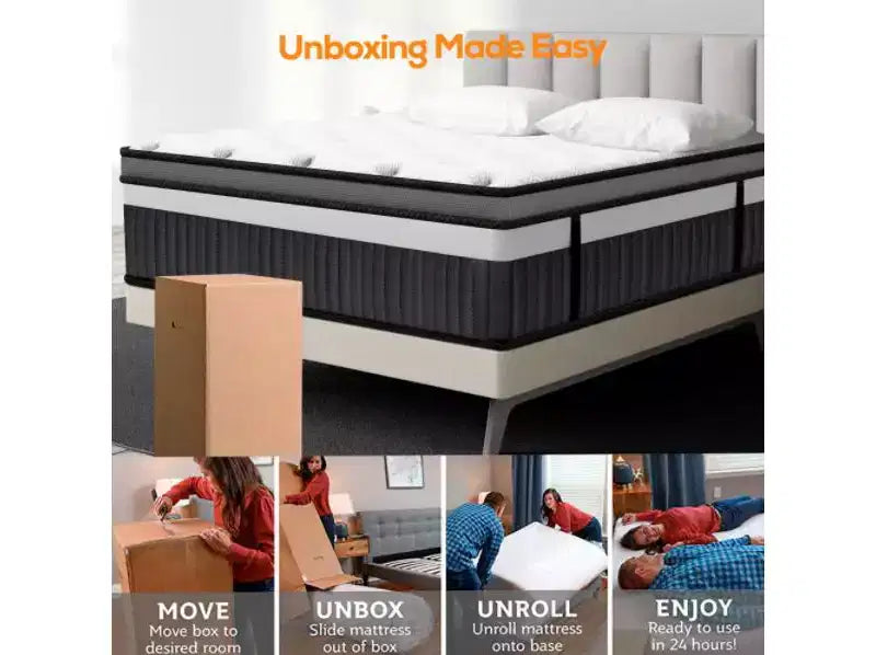Matelas en solde : Matelas hybride King 14 pouces en boîte, mousse à mémoire de forme gel + ressorts ensachés, rafraîchissant, fermeté moyenne, soulagement de la pression, isolation des mouvements, CertiPUR-US