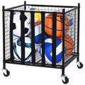 Rolling Sports Ball Storage Cart with Locking Wheels Steel Organizer for Gym Garage School