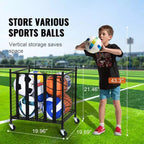Rolling Sports Ball Storage Cart with Locking Wheels Steel Organizer for Gym Garage School