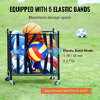 Rolling Sports Ball Storage Cart with Locking Wheels Steel Organizer for Gym Garage School